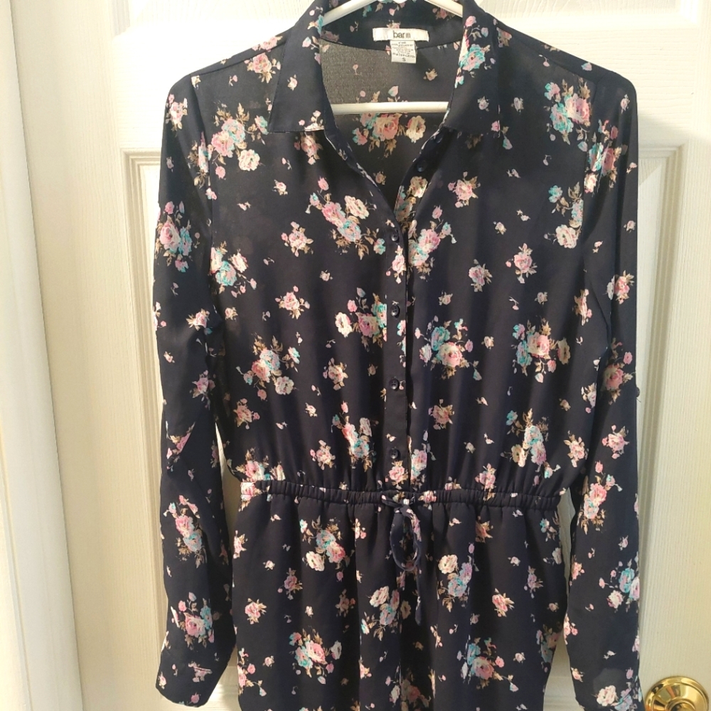 Bar III Longsleeve Sheer Floral Romper Size S